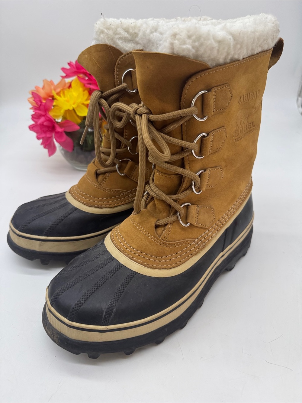 Sorel Tan and Black Women's Waterproof Winter Lace-Up Boots Size 9